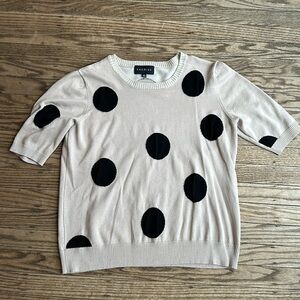 Premise Womans Tan Black Polka Dot Short Sleeve Sweater XL EUC